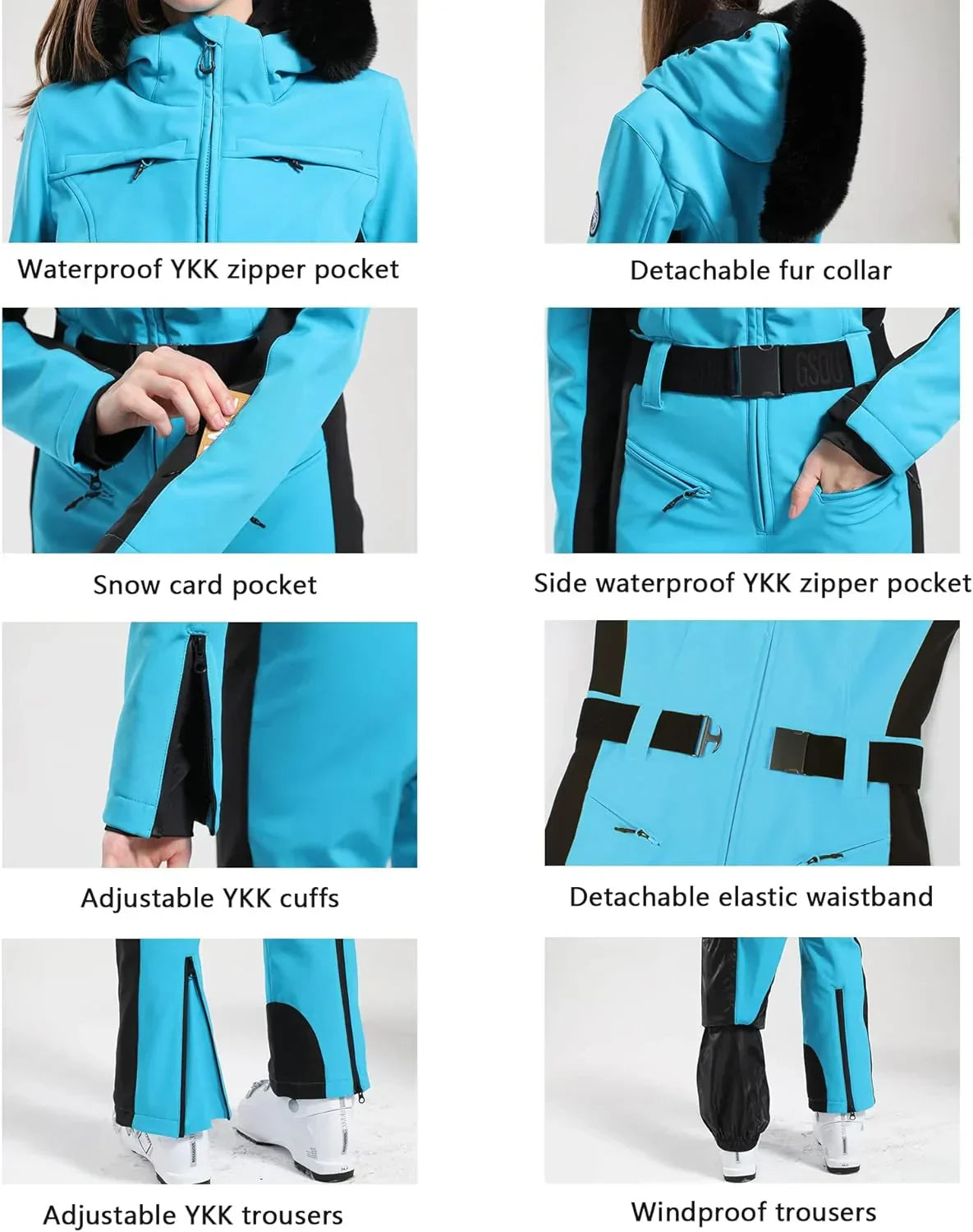 Macacão de Esqui Feminino GSOU SNOW – Peça Única, Acolchoado, Impermeável, Respirável e à Prova de Vento