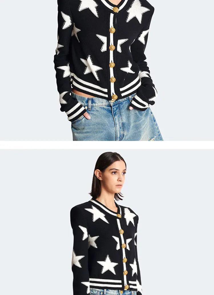 Cardigan Tricot com Botões Dourados – Estilo Sofisticado