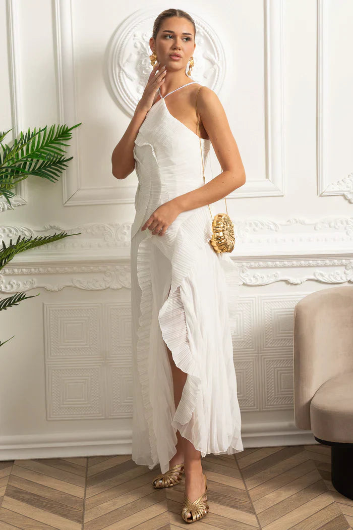 Vestido Sexy Assimétrico e Decote nas Costas