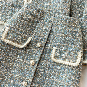 ConjuntoTweed Xadrez – Blazer Manga Longa + Saia A-Line Assimétrica