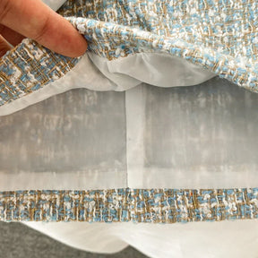 ConjuntoTweed Xadrez – Blazer Manga Longa + Saia A-Line Assimétrica