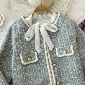 ConjuntoTweed Xadrez – Blazer Manga Longa + Saia A-Line Assimétrica