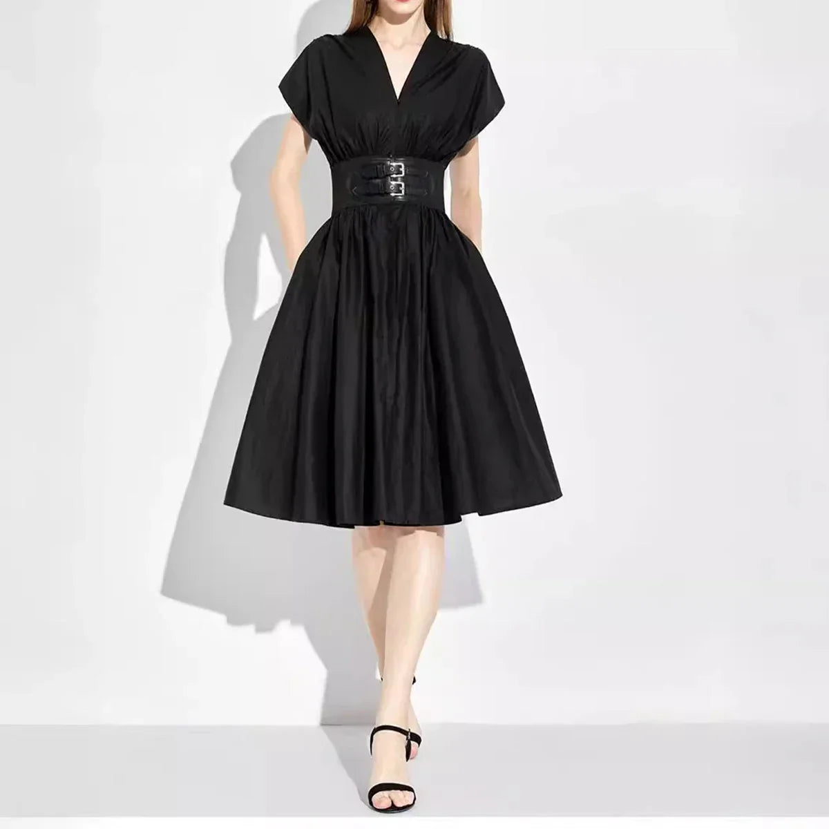 Vestido Longo Sem Mangas de Cintura Alta