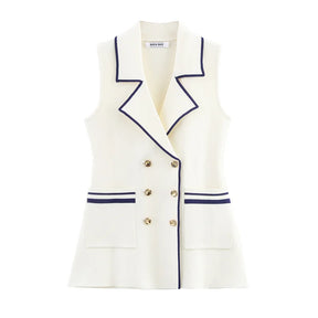Colete  de Tricô Sem Mangas – Branco com Detalhe, Estilo Casual Chic