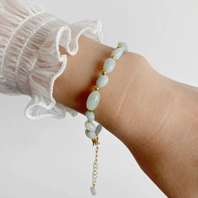 Pulseiras Pedras Naturais (Quartzo Rosa, Ágata) com Corrente Dourada, Estilo Bangle