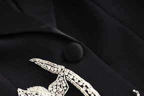 Blazer/Vestido Com bordado em Cristais - Com lapela em cetim