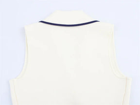 Colete  de Tricô Sem Mangas – Branco com Detalhe, Estilo Casual Chic