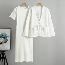 Conjunto Executivo Feminino – Tricô Elegante com Casaco Longo e Saia