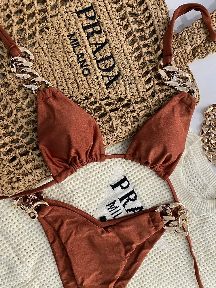 Biquíni Corrente Dourada - Elegância na Praia