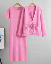 Conjunto Executivo Feminino – Tricô Elegante com Casaco Longo e Saia