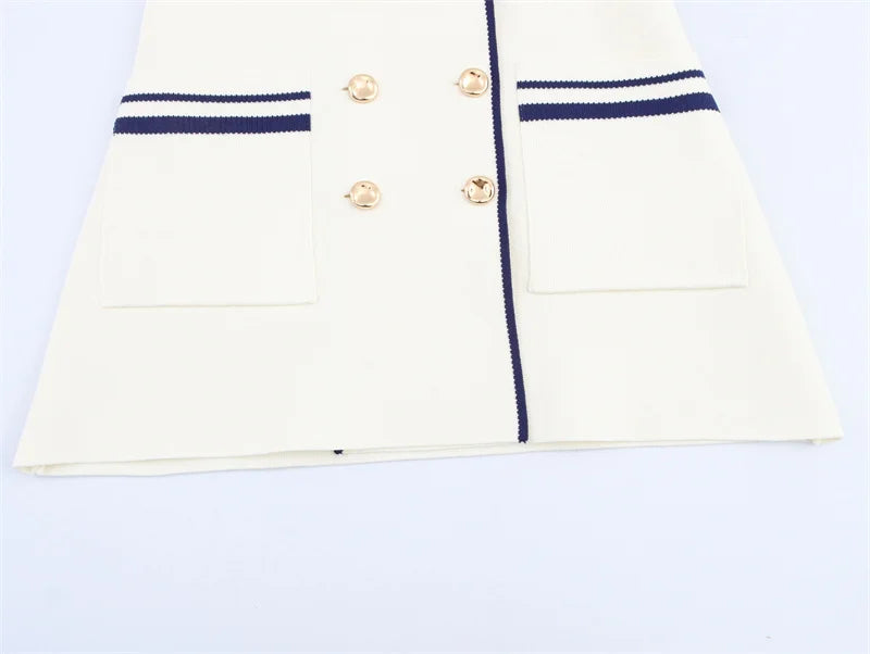 Colete  de Tricô Sem Mangas – Branco com Detalhe, Estilo Casual Chic