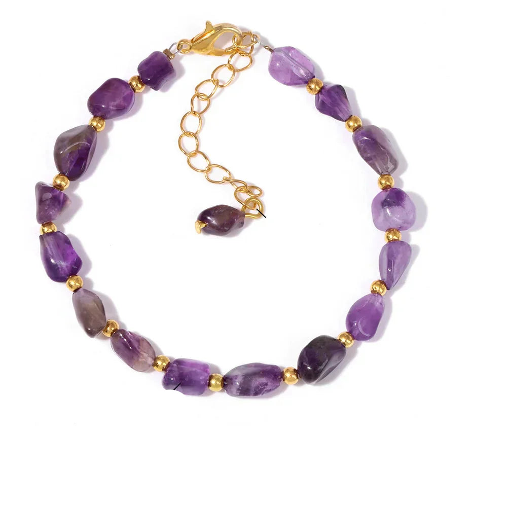 Pulseiras Pedras Naturais (Quartzo Rosa, Ágata) com Corrente Dourada, Estilo Bangle