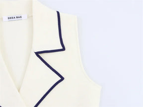 Colete  de Tricô Sem Mangas – Branco com Detalhe, Estilo Casual Chic