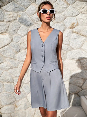 Conjunto colete e shorts alfaiataria - Elegância e estilo