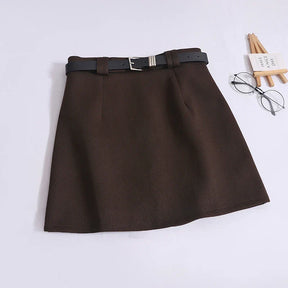 Saia de Lã com Cinto – Modelo A-Line Cintura Alta, Elegante