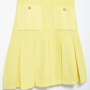 Mini Vestido Modal Plissado de Malha com Gola Redonda