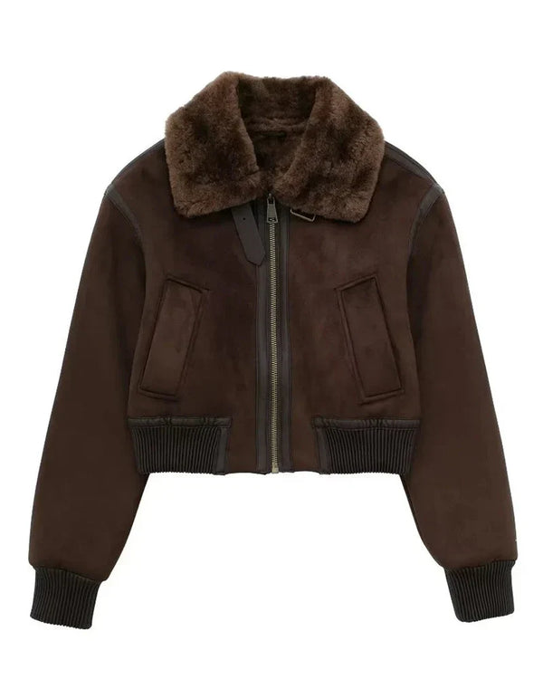 Casaco Marrom com Gola de Pele – Elegância Urbana para o Inverno