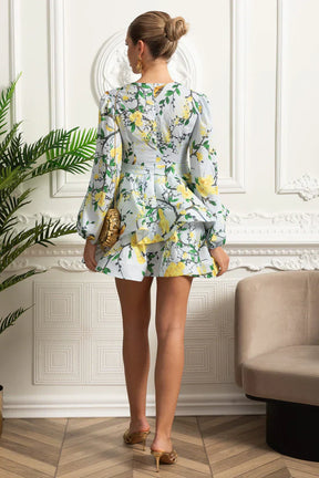 Vestido – Vintage, Decote V, Manga Lanterna, Saia Plissada