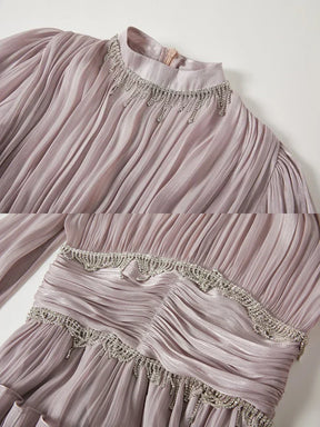 Vestido de Verão SEDA – Luxo Francês, Franjas, Pregas e cristais