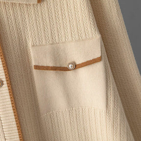 Conjunto Feminino - Estilo Francês em Tricô com Gola Polo e Calça Longa