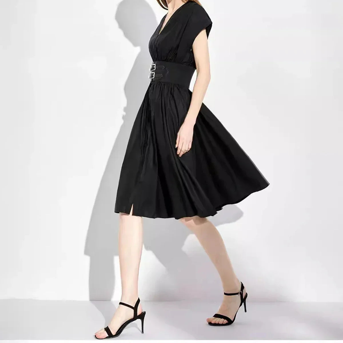 Vestido Longo Sem Mangas de Cintura Alta