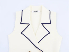 Colete  de Tricô Sem Mangas – Branco com Detalhe, Estilo Casual Chic