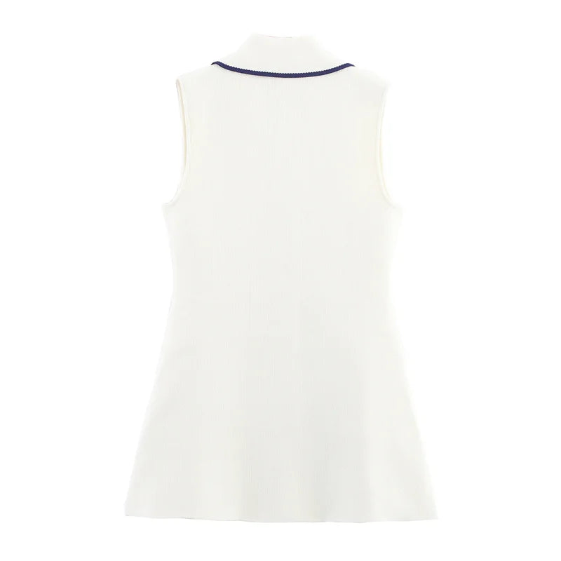 Colete  de Tricô Sem Mangas – Branco com Detalhe, Estilo Casual Chic