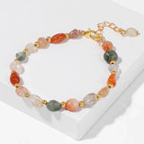 Pulseiras Pedras Naturais (Quartzo Rosa, Ágata) com Corrente Dourada, Estilo Bangle