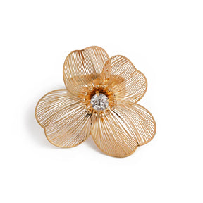 Anel Elegante de Folha de Ginkgo e Flor - Anel Retro Dourado para Dedos