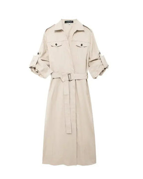 Vestido Chemise Feminino Estilo  – Manga Longa, Gola Slim