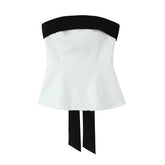 Blusa Sem Alças com Laço - Top Cropped Branco Estilo Chic